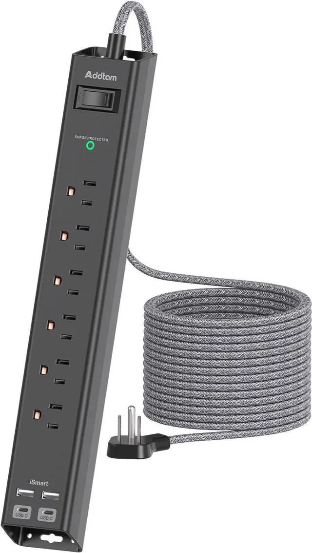 Main image of Extension Cord with Multiple Outlets 10 Ft - Power Strips with Surge Protection, Flat Plug with 6 AC Outlets 4 USB (2 USB-C Ports), Wall Mount Outlet Extender for Home Office Dorm Room Essentials
