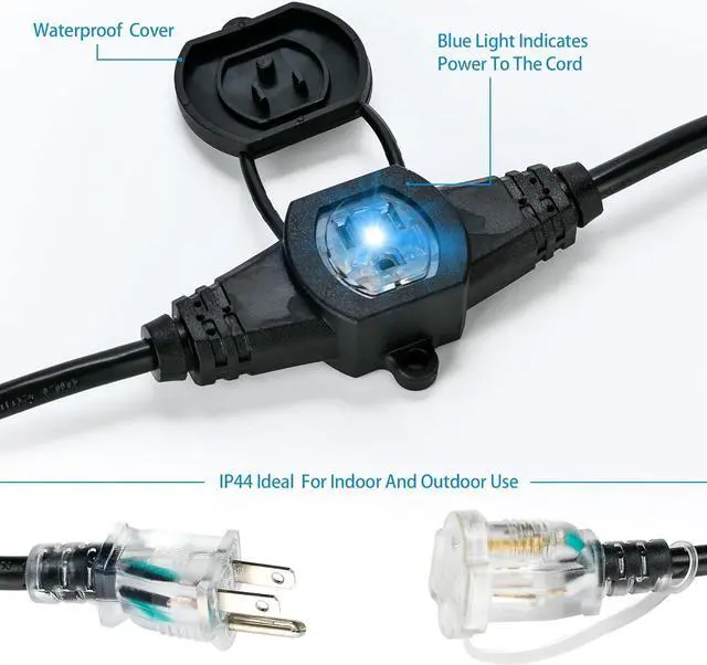 Alt view image 3 of 7 - 50FT 14 Gauge Heavy Duty Multi-Outlet Outdoor Extension Cord, 7 Evenly Spaced Weatherproof Outlets, LED Indicator Light,Great for Stage Backdrops, Landscape Garden Lighting, Holiday Decoration ETL