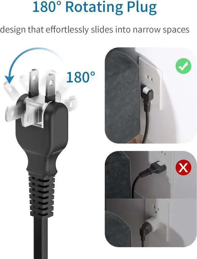 Alt view image 2 of 7 - 2 Prong Surge Protector Power Strip with 10ft Extension Cord, NTONPOWER 2 Prong to 3 Prong Outlet Adapter with 6 Outlets 2 USB Ports, 2100J Surge Protector Wall Mount for Old House Non-Grounded Outlet