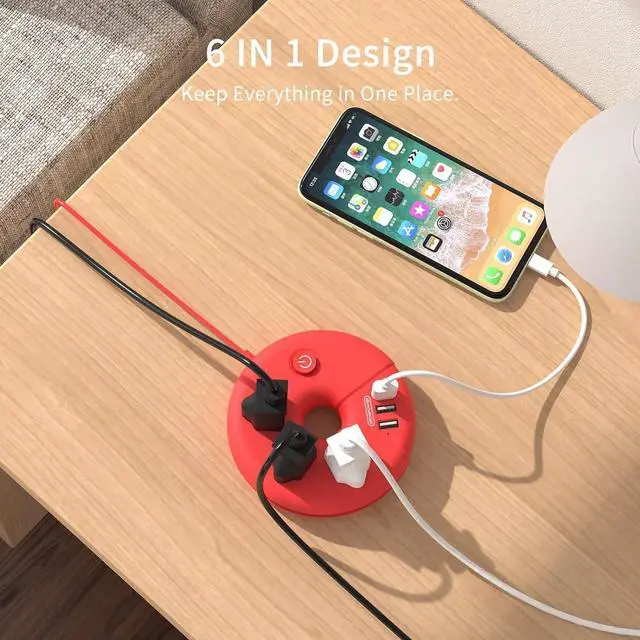 Alt view image 3 of 7 - Travel Power Strip with USB Ports, NTONPOWER 5 FT Travel Extension Cord with 3 Outlets 3 USB, Portable Compact Size Charging Station for Cruise Ship, Business Trip, Hotels, Home, Office, Desktop, Red