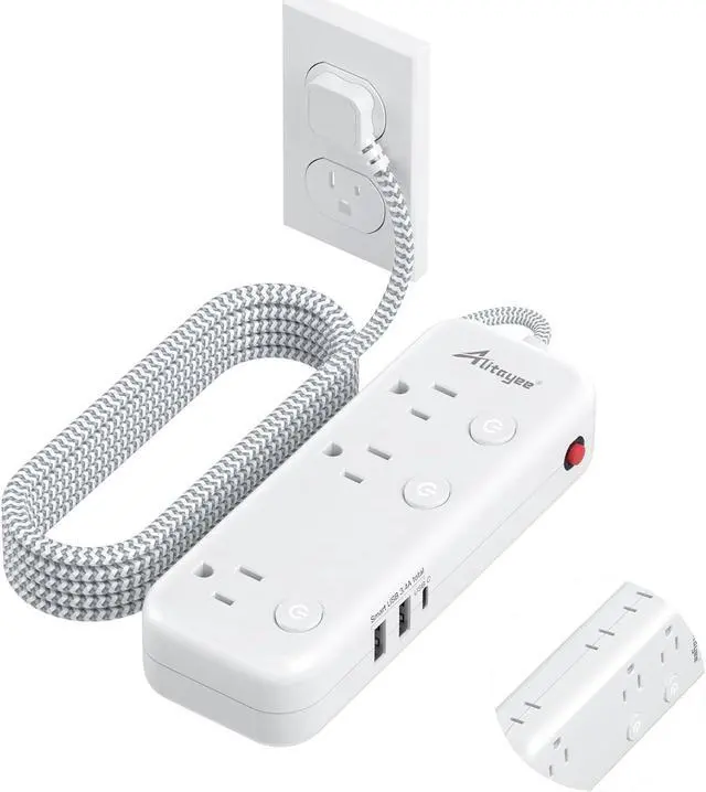 Main image of Individual Switch Power Strip Surge Protector with 6 Outlets 3 USB(17W USB C), 5Ft Braided Cord Ultra Thin Flat Plug, 13A Wall Mount Extension Cord with Circuit Breaker for Travel Home Office Dorm