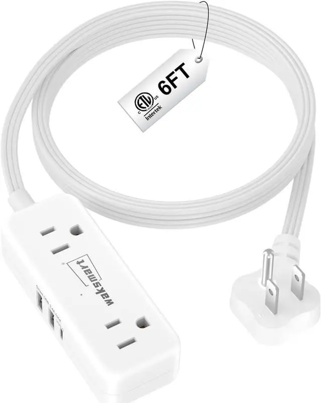 Main image of Flat Extension Cord 6 Feet - 4 AC Outlets 3 USB Ports (5V/3.4A 17W), Flat Plug Power Strip Compact for College Dorm, Travel, Cruise, Home, Office