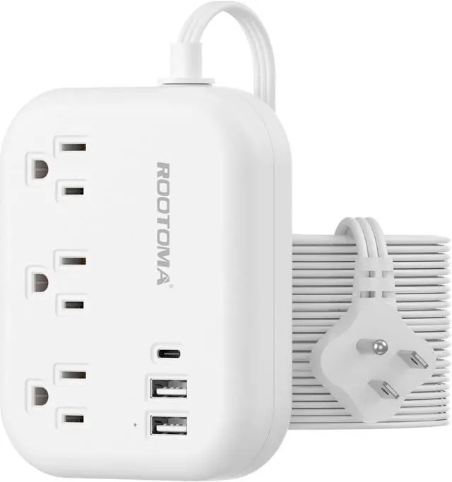 Main image of Flat Extension Cord 15 FT Behind Furniture-Ultra Slim Cord Under Carpet, Rug, Door, Long Power Bar with 3 USB 3 Outlets, Low Profile Power Strip for Travel Office Indoor, 1080 Joules Protected