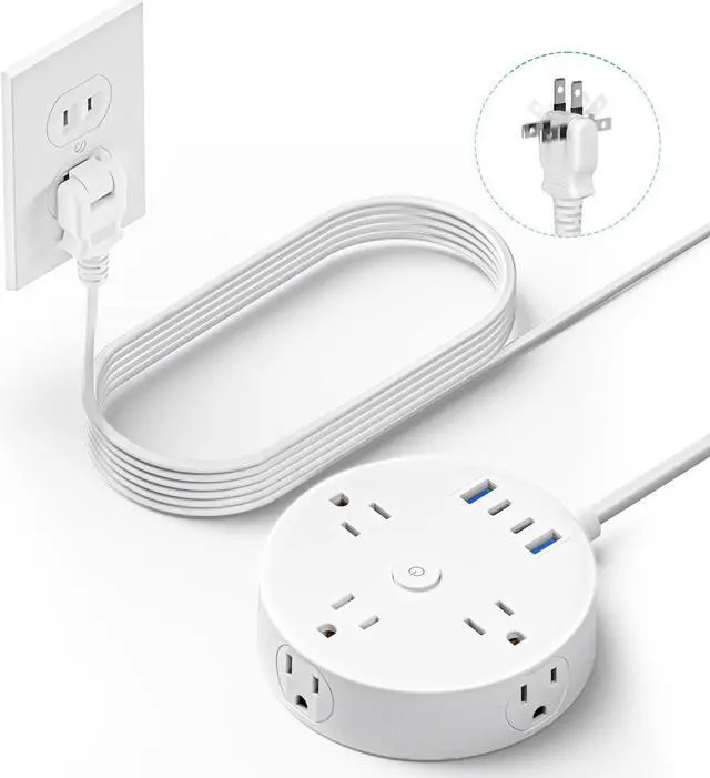 Main image of 10FT 2 Prong Power Strip, Yozisital 2 Prong to 3 Prong Outlet Adapter, Flat Extension Cord, Surge Protector with Rotating Plug, 6 Outlets 4 USB(2 USB C), Wall Mount, Ideal for Non-Grounded Outlets