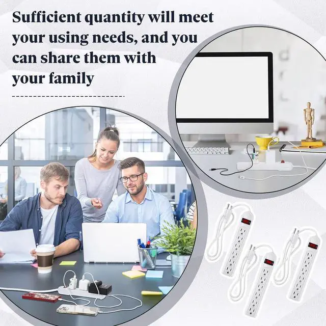 Alt view image 5 of 7 - 3 Pack 6 Outlet Power Strip Surge Protector 4 ft Flat Plug Surge Protector Profile Flat Plug Overload Power Strip Protection for Home Office(White)