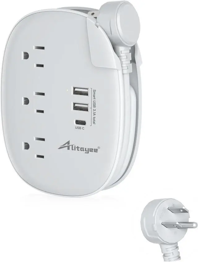 Main image of Alitayee USB C Portable Travel Power Strip with 3 Outlets 3 USB Ports Fast Charge, USB Extendable Outlet Extender with Flat Plug and 3ft Wrapped Around Extension Cord for Cruise Travel Home Office
