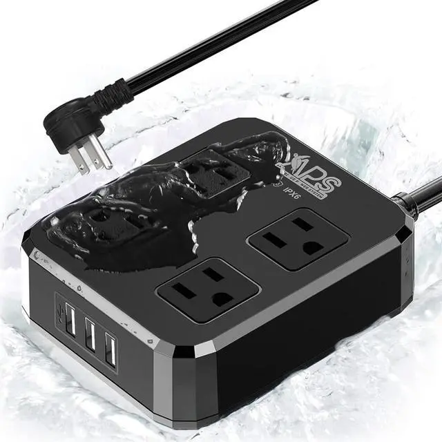 Main image of Outdoor Power Strip Weatherproof, Waterproof Surge Protector with 4 Wide Outlet with 3 USB Ports, 6FT Long Extension Cord,1875W Overload ProtectionOutlet Extender for Christmas Lights ETL Black