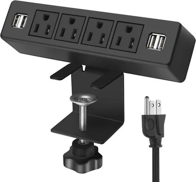 Main image of VILONG Desk Clamp Power Strip with USB Port, 4 Outlet Desktop Mount Charging Power Station,on Desk Edge Power Outlet Office Accessories - 6.5Ft Extension Cord