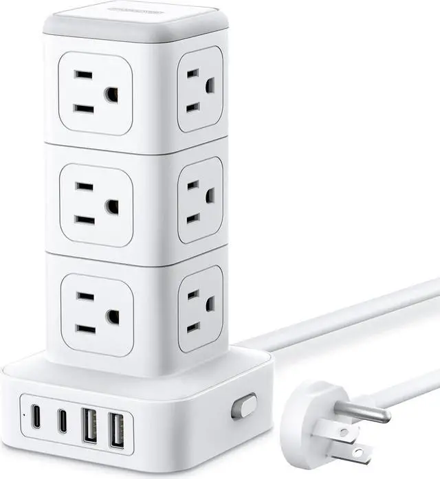 Main image of NTONPOWER Surge Protector Power Strip Tower, 1080J Surge Protector Tower, 12 AC Outlets 4 USB Ports (2 USB C), 1625W / 13A Overload Protection, 5ft Extension Cord Tower Surge Protector for Office Home