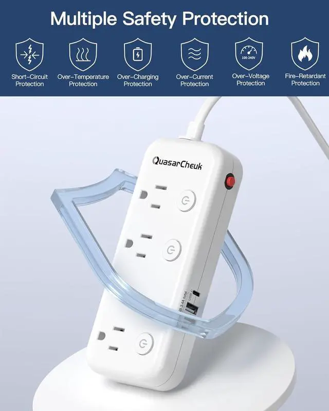 Alt view image 6 of 7 - 2 Prong Power Strip, 2 Prong to 3 Prong Outlet Adapter, 2 Prong Extension Cord with USB-C, 6 Outlets & 3 USB, 3 Prong Adapter 5ft, for Polarized Two Prong Outlet, Wall Mount, Non-Grounded, Old House