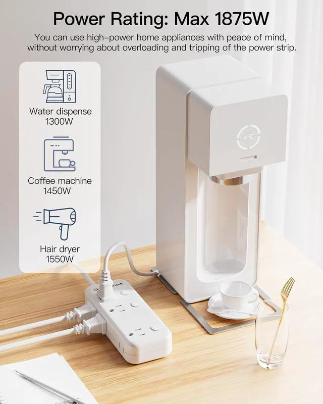 Alt view image 7 of 7 - 2 Prong Power Strip, 2 Prong to 3 Prong Outlet Adapter, 2 Prong Extension Cord with USB-C, 6 Outlets & 3 USB, 3 Prong Adapter 5ft, for Polarized Two Prong Outlet, Wall Mount, Non-Grounded, Old House