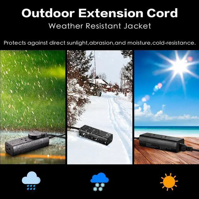Alt view image 3 of 7 - Outdoor Power Strip Weatherproof, 25FT Heavy Duty Outdoor Extension Cord - 3 Outlets - Waterproof Surge Protector, Shockproof Overload Protection Electrical Outlet, Industrial/Home Power Strip