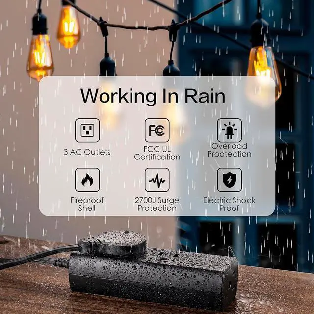 Alt view image 6 of 7 - Outdoor Power Strip Weatherproof, 25FT Heavy Duty Outdoor Extension Cord - 3 Outlets - Waterproof Surge Protector, Shockproof Overload Protection Electrical Outlet, Industrial/Home Power Strip