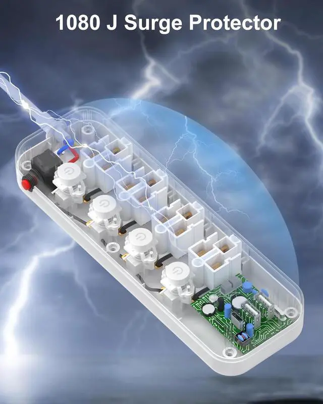 Alt view image 7 of 7 - Appliance Extension Cord with Individual Switches on Off - 5 FT, 14 Gauge Heavy Duty Extension Cord with USB Ports, 8 outlets, High Wattage for Microwave, Workbench, Kitchen, Garage Must Have