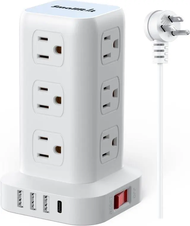 Main image of PD20W Power Strip Tower Surge Protector,16.5FT Extension Cord,Power Strip with USB 12 Outlets with 4 USB Ports (1 USB C), Flat Plug Multi Plug Outlet Extender Overload Protection for Home Office