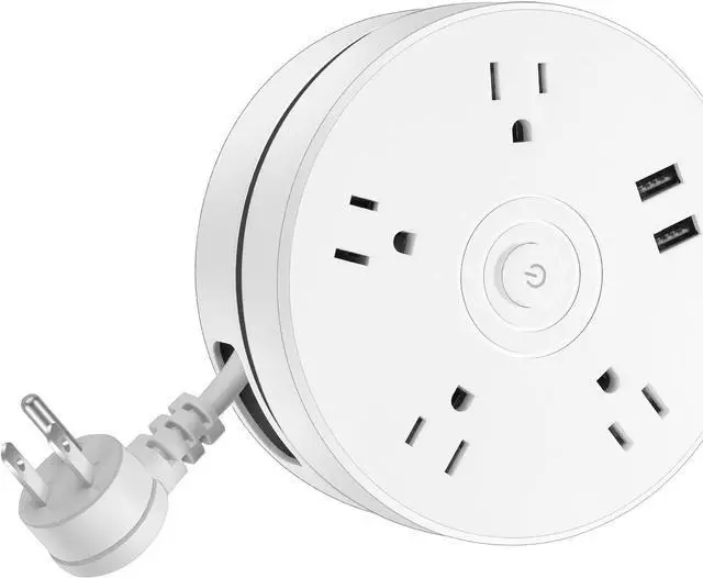 Main image of Retractable Power Strip with 6ft Extension Cord, 4 Outlets + 2 USB Ports - Portable for Travel, Home, and Office (White)