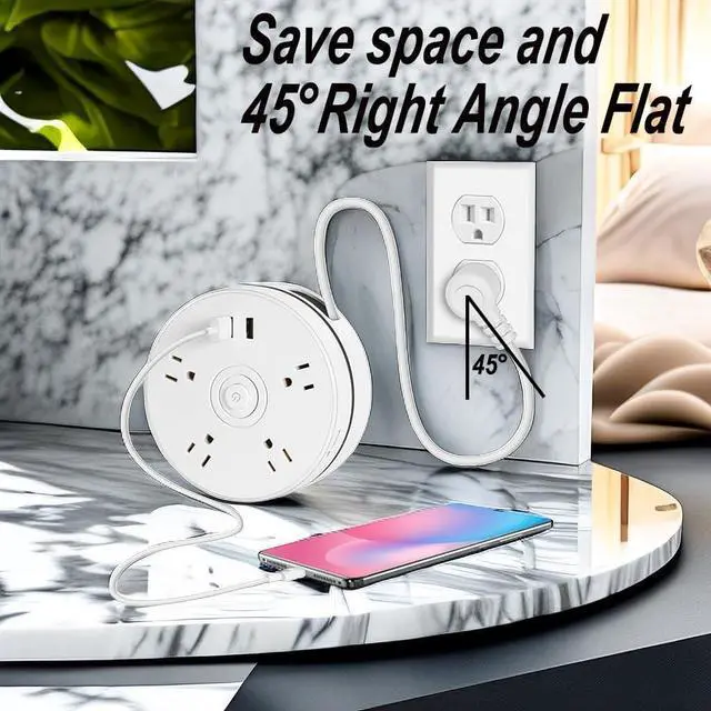 Alt view image 3 of 7 - Retractable Power Strip with 6ft Extension Cord, 4 Outlets + 2 USB Ports - Portable for Travel, Home, and Office (White)