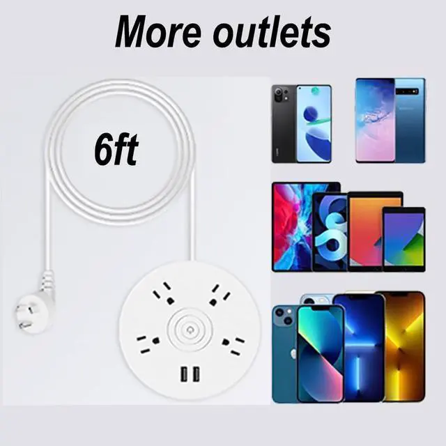 Alt view image 7 of 7 - Retractable Power Strip with 6ft Extension Cord, 4 Outlets + 2 USB Ports - Portable for Travel, Home, and Office (White)
