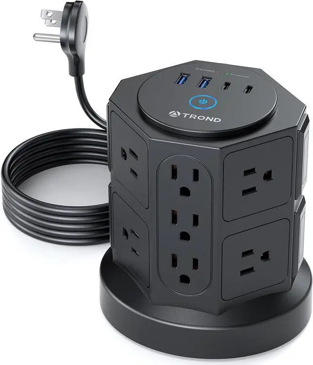 Main image of TROND Tower Surge Protector Power Strip with USB, 14 Widely Spaced Outlets, 2 USB-C and 2 USB-A, 2100J Surge Protection, 6 Feet Extension Cord with Multiple Outlets Home, Office, Dorm Essentials Black