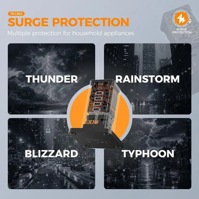 Alt view image 4 of 6 - Charging Station 30W, TESSAN 9-in-1 Charger Blocks for iPhone 16/15/14/13, Tablets, Earphone with Surge Protector, 5ft Flat Extension Cord with 4 USB A, and 2 USB C for Home, Office, Drom, Black