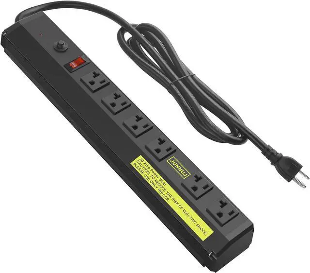 Main image of JUNNUJ Heavy Duty Metal Power Strip 20 Amp, High Amp Surge Protector 6 Outlet, 20A Power Strips Workshop Industrial Outlets Wide Spaced 6-20R T-Slot with Circuit Breaker, 12 Gauge Extension Cord 6ft