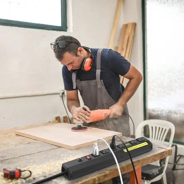 Alt view image 7 of 7 - JUNNUJ Heavy Duty Metal Power Strip 20 Amp, High Amp Surge Protector 6 Outlet, 20A Power Strips Workshop Industrial Outlets Wide Spaced 6-20R T-Slot with Circuit Breaker, 12 Gauge Extension Cord 6ft