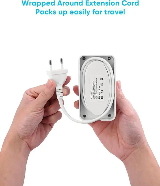 Alt view image 2 of 7 - European Travel Plug Adapter, EU/UK/US Travel Adapter Power Strip, 6 AC Outlets, 20W USB C Power Delivery, 3ft Wrapped Around Extension Cord, Compact for Travel