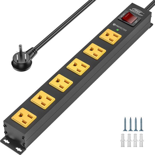 Main image of CRST 6 Outlet Surge Protector Power Strip 2100J with Switch, 15A/1875W Metal Heavy Duty Power Strip, Wide Spaced Wall Mount Power Bar for Garage Worshop Home School, 6 FT Cord Black+Yellow