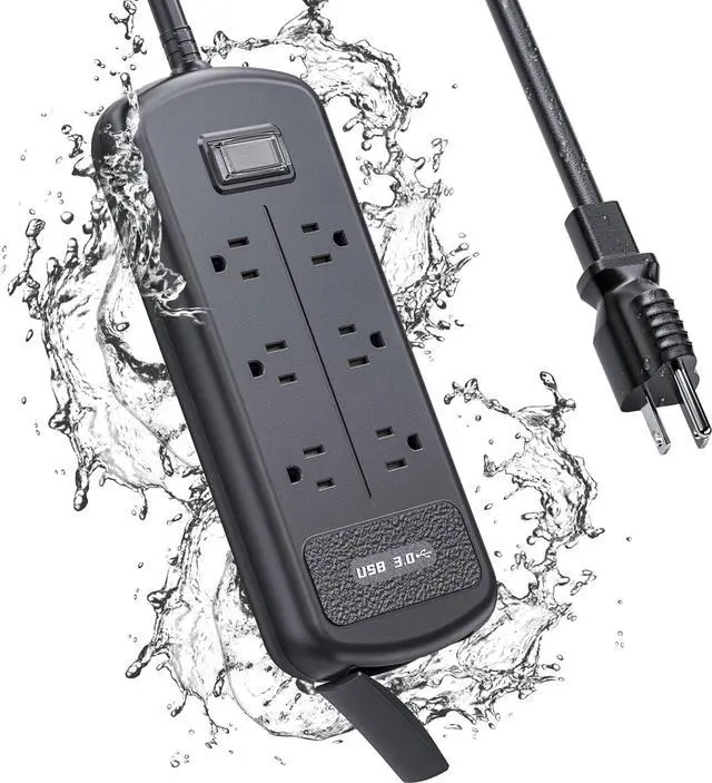 Main image of USB Outdoor Power Strip Weatherproof, Waterproof Surge Protector with 3 USB Ports and 6 Outlets, 6 FT Extension Cord, Shockproof Overload Protection, Mountable for Home Office Patio Porch
