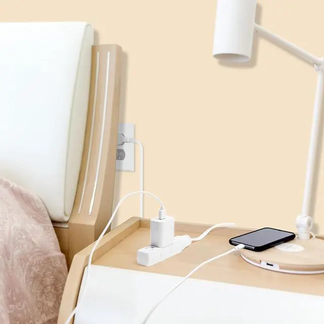 Alt view image 3 of 7 - Twin Extension-Cord Power Strip - 12 ft - Flat Plug Extension Cord - 3 Prong Split Extension Cord with 6 Outlets - Double Extension Cord for Behind Bed, Couch, Nightstands, Vanity, Furniture