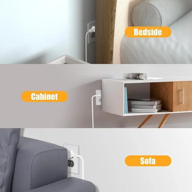 Alt view image 4 of 7 - Twin Extension-Cord Power Strip - 12 ft - Flat Plug Extension Cord - 3 Prong Split Extension Cord with 6 Outlets - Double Extension Cord for Behind Bed, Couch, Nightstands, Vanity, Furniture