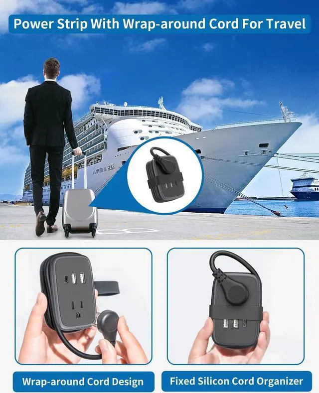 Alt view image 6 of 7 - Travel Power Strip with USB C Port, NTONPOWER Small Power Strip with Flat Plug,Multi Plug Travel Extension Cord Portable Power Strip with 2 Outlets 3 USB (1 USB C), for Cruise Travel Home Essentials