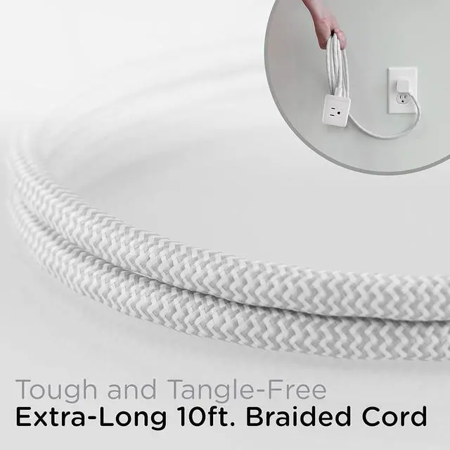 Alt view image 4 of 7 - Cordinate Cube Extension Cord, 10Ft, 3-Outlet Flat Plug Extension Cord, Cube Extension Cord with Multiple Outlets, 3 Prong Cube Extension Cord, 2 USB Ports Braided Extension Cord, Gray/White, 55356