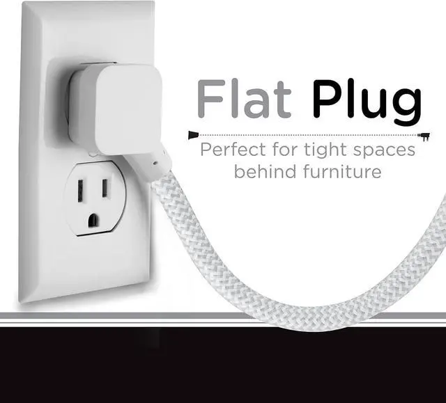 Alt view image 6 of 7 - Cordinate Cube Extension Cord, 10Ft, 3-Outlet Flat Plug Extension Cord, Cube Extension Cord with Multiple Outlets, 3 Prong Cube Extension Cord, 2 USB Ports Braided Extension Cord, Gray/White, 55356