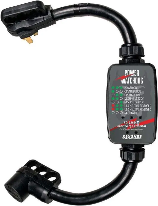 Main image of Hughes PWD50 Smart RV Portable Surge Protector 50 Amp - Patented Bluetooth Connectivity - Monitor Voltage/Amperage/Wattage - IP65 Water-Resistant