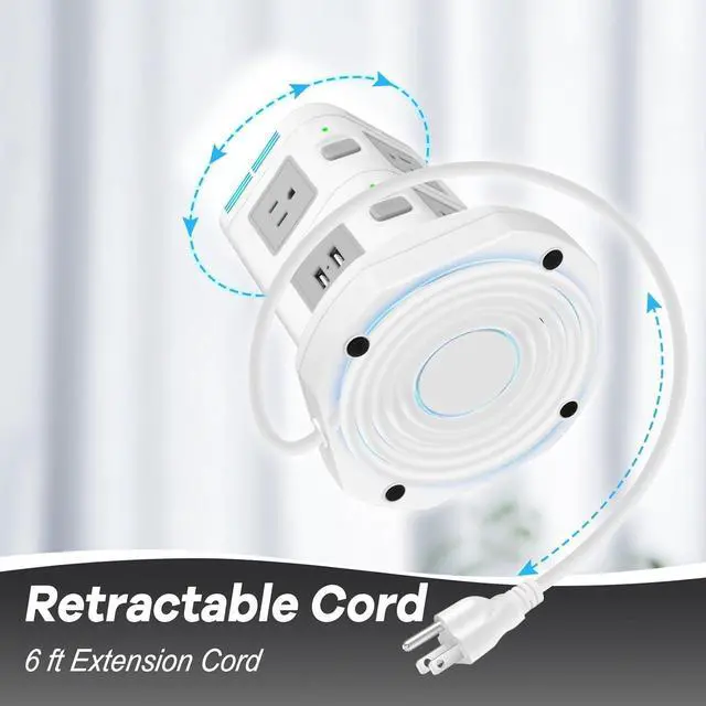 Alt view image 5 of 7 - Power Strips Surge Protector 1800J, ODOM Power Strip Tower with 15W Wireless Charger, 13A,4 USB Ports + 6 AC Outlets + 6 Ft Retractable Extension Cord,Plug Outlet Charging Tower for Home Office