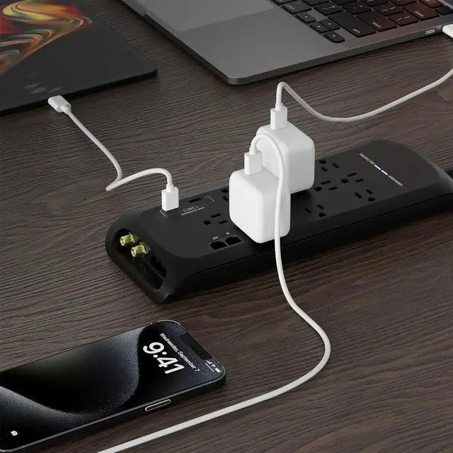 Alt view image 4 of 5 - 12 Outlets Power Strip Surge Protector with 2 USB Charging Ports, 4200 Joules with 6 Ft Heavy Duty Extension Cord, Black, ETL Listed.