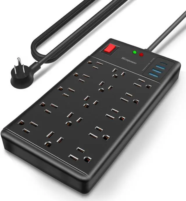 Main image of Surge Protector Power Strip-15 Widely Spaced Outlets and 4 USB Ports(1 USB C Port),14 AWG Extension Cord,1875W/15A Heavy Duty Power Strip Surge Protector 5 ft Cord,2800J,Black