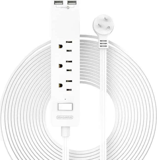Main image of Long Extension Cord 15 ft, NTONPOWER Wall Mount Power Strip Flat Plug with 3 Outlets 2 USB, Ultra Thin Flat Extension Cord Under Carpet, Rug, Door, Overload Protection for Home Office Indoor, White