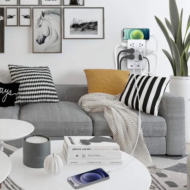 Alt view image 7 of 7 - Multi Plug Outlet Surge Protector Nikleb, 12 Electrical Outlets Extender with 4 USB Charging Ports Total 4.8A, Wall Plug Expander 3 Prong for Room, Office, Gaming, Cord Organizer Accessories