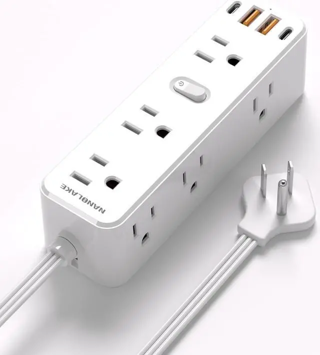 Main image of Power Strip Surge Protector, Extension Cord with Multiple outlets, 4 USB Ports, 3 Sides 9 Widely Spaced Outlet Extender with 6 Ft Flat Extension Cord, Wall Mount, 2100J PD20W for Indoor, Travel