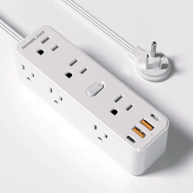 Alt view image 2 of 7 - Power Strip Surge Protector, Extension Cord with Multiple outlets, 4 USB Ports, 3 Sides 9 Widely Spaced Outlet Extender with 6 Ft Flat Extension Cord, Wall Mount, 2100J PD20W for Indoor, Travel