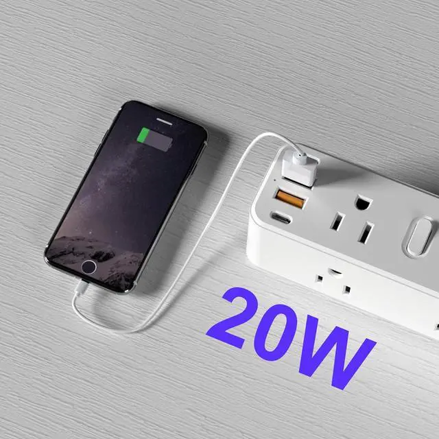 Alt view image 3 of 7 - Power Strip Surge Protector, Extension Cord with Multiple outlets, 4 USB Ports, 3 Sides 9 Widely Spaced Outlet Extender with 6 Ft Flat Extension Cord, Wall Mount, 2100J PD20W for Indoor, Travel