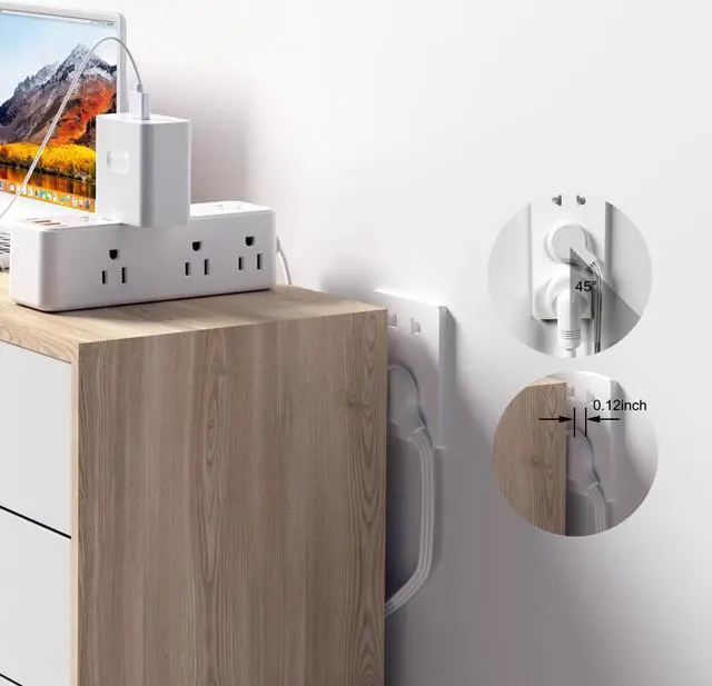 Alt view image 5 of 7 - Power Strip Surge Protector, Extension Cord with Multiple outlets, 4 USB Ports, 3 Sides 9 Widely Spaced Outlet Extender with 6 Ft Flat Extension Cord, Wall Mount, 2100J PD20W for Indoor, Travel