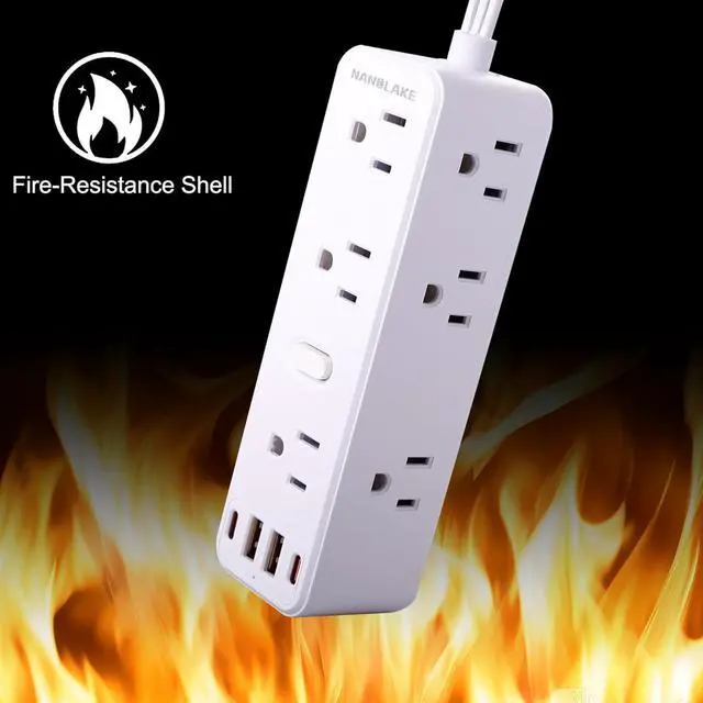Alt view image 4 of 7 - Power Strip Surge Protector, Extension Cord with Multiple outlets, 4 USB Ports, 3 Sides 9 Widely Spaced Outlet Extender with 6 Ft Flat Extension Cord, Wall Mount, 2100J PD20W for Indoor, Travel