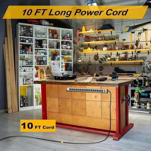Alt view image 3 of 7 - Long Surge Protector Power Strip,16 Outlet Heavy Duty Power Strip Metal Power Bar,10 FT Long Extension Cord with Circuit Breaker for Garage,Workshop,Industrial(125V/1875W, ETL Listed)
