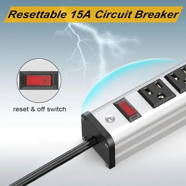 Alt view image 7 of 7 - Long Surge Protector Power Strip,16 Outlet Heavy Duty Power Strip Metal Power Bar,10 FT Long Extension Cord with Circuit Breaker for Garage,Workshop,Industrial(125V/1875W, ETL Listed)