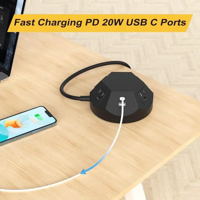 Alt view image 2 of 7 - Power Strip Tower with PD 20W USB C Ports, Surge Protector with 4 Outlet and 4 USB Ports, 6.56 FT Extension Cord Power Tower Charging Station for Desk, Home Office, Living Room, Bedroom