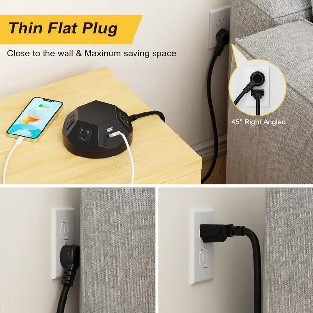 Alt view image 3 of 7 - Power Strip Tower with PD 20W USB C Ports, Surge Protector with 4 Outlet and 4 USB Ports, 6.56 FT Extension Cord Power Tower Charging Station for Desk, Home Office, Living Room, Bedroom