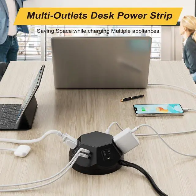 Alt view image 4 of 7 - Power Strip Tower with PD 20W USB C Ports, Surge Protector with 4 Outlet and 4 USB Ports, 6.56 FT Extension Cord Power Tower Charging Station for Desk, Home Office, Living Room, Bedroom